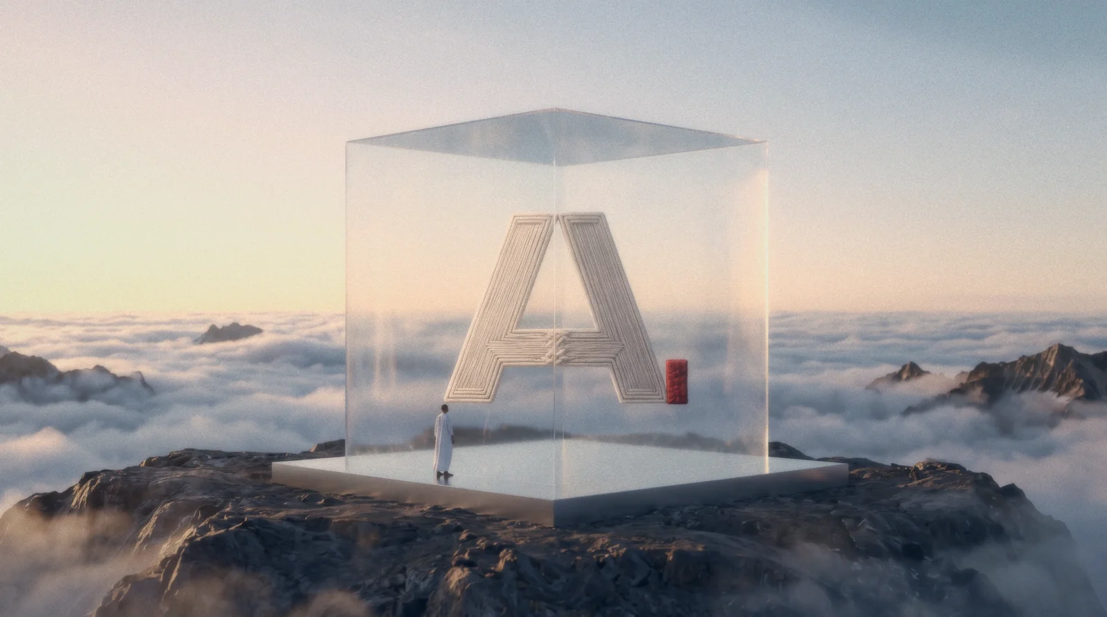 AUTR glass cube on a rocky summit